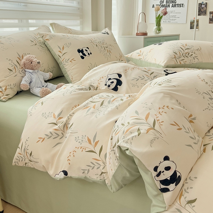 91家纺网 家纺一手货源 找家纺 赫然 2026新款水洗双层纱单品被套小熊猫