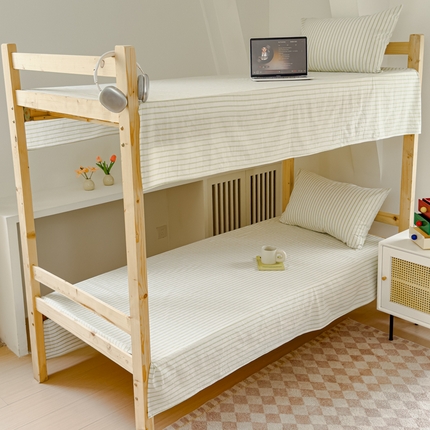 金丝鸟家纺 2024新款A类全棉色织水洗棉单床单系列（学生床） 果绿中条