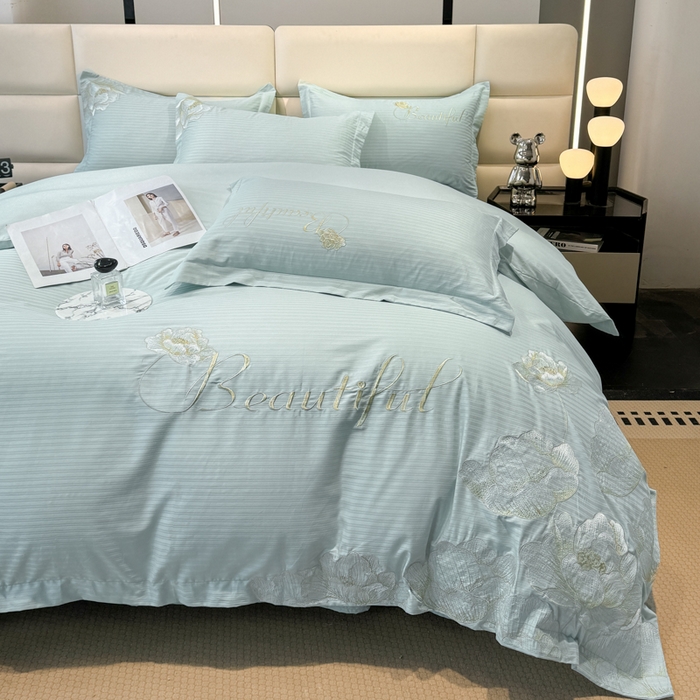 91家纺网 家纺一手货源 找家纺 梧桐家居 2024新款全棉四件套-银杏系列 银杏-青草绿