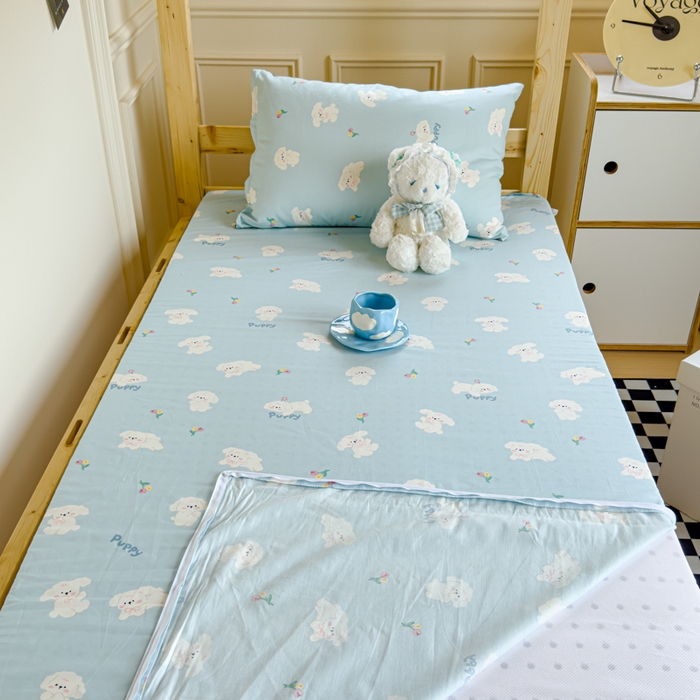 91家纺网 家纺一手货源 找家纺 金丝鸟家纺 2024新款全棉水晶绒床垫套 婴儿蓝汪