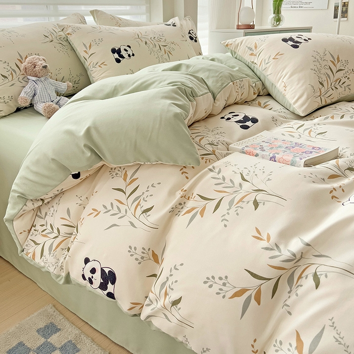 91家纺网 家纺一手货源 找家纺 赫然 2026新款水洗双层纱四件套 小熊猫