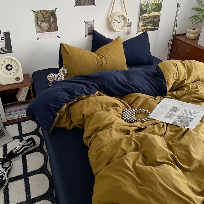 91家纺网 家纺一手货源 找家纺 卡迪熊家纺 2024新款ins风超柔褶皱亲肤磨毛水洗m四件套双拼系列-风格2 玛瑙洛克