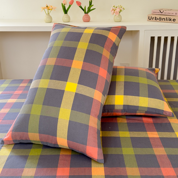 91家纺网 家纺一手货源 找家纺 金丝鸟家纺 2024新款A类全棉色织水洗棉单床笠系列（学生床） 彩色格子