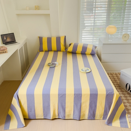金丝鸟家纺 2024新款A类全棉色织水洗棉单床单系列 黄紫大竖条