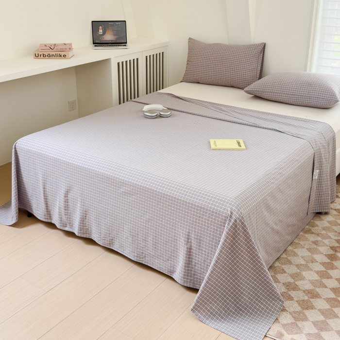 91家纺网 家纺一手货源 找家纺 金丝鸟家纺 2024新款A类全棉色织水洗棉单床单系列 蓝红田格