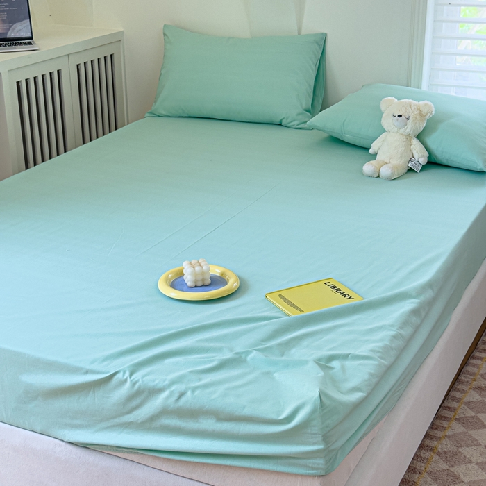 91家纺网 家纺一手货源 找家纺 金丝鸟家纺 2024新款A类全棉色织水洗棉床笠系列 果绿