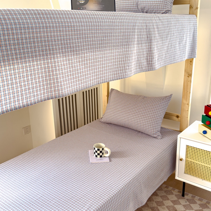 91家纺网 家纺一手货源 找家纺 金丝鸟家纺 2024新款A类全棉色织水洗棉单床单系列（学生床） 蓝红田格