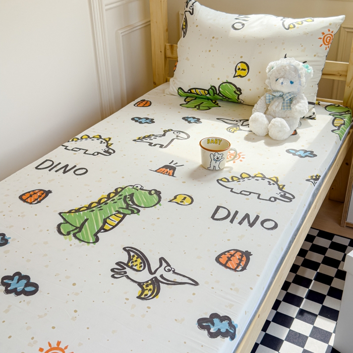 91家纺网 家纺一手货源 找家纺 金丝鸟家纺 2024新款全棉水晶绒床垫套 抗浪恐龙