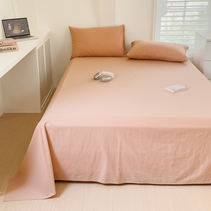 91家纺网 家纺一手货源 找家纺 金丝鸟家纺 2024新款A类全棉色织水洗棉单床单系列 驼色