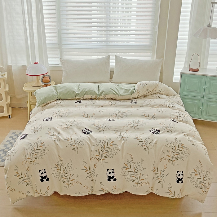 91家纺网 家纺一手货源 找家纺 赫然 2026新款水洗双层纱单品被套小熊猫