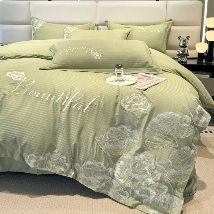 91家纺网 家纺一手货源 找家纺 梧桐家居 2024新款全棉四件套-银杏系列 银杏-高级绿