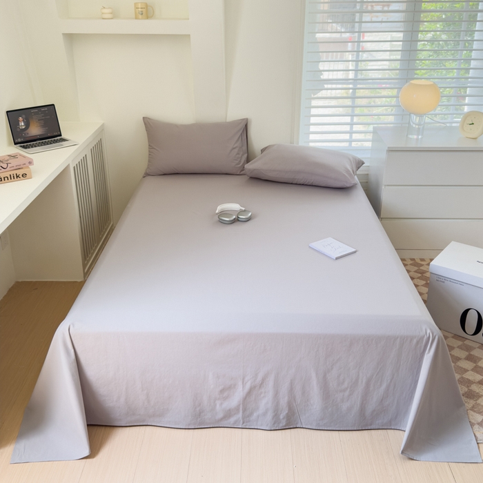 91家纺网 家纺一手货源 找家纺 金丝鸟家纺 2024新款A类全棉色织水洗棉单床单系列 浅灰