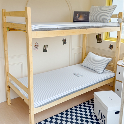 91家纺网 家纺一手货源 找家纺 金丝鸟家纺 2024新款全棉色织水洗棉水晶绒床垫套 蓝色中条