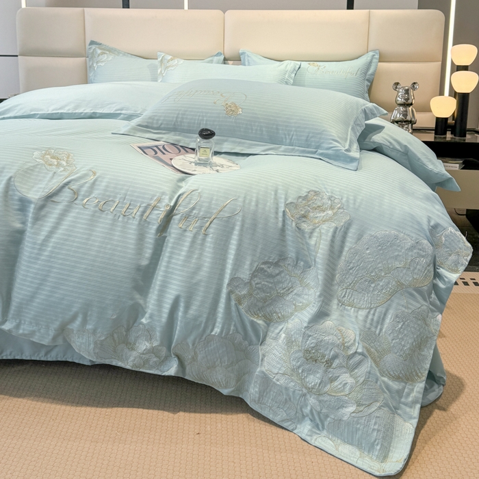 91家纺网 家纺一手货源 找家纺 梧桐家居 2024新款全棉四件套-银杏系列 银杏-青草绿