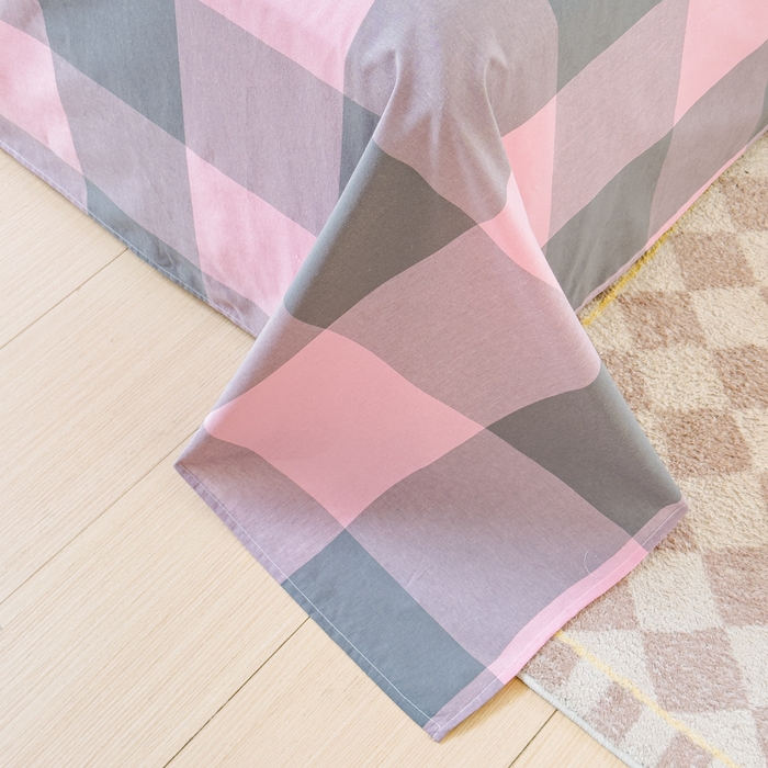 91家纺网 家纺一手货源 找家纺 金丝鸟家纺 2024新款A类全棉色织水洗棉单床单系列 粉大格