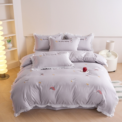 91家纺网 家纺一手货源 找家纺 （总）梧桐家居 2024新款全棉磨毛刺绣四件套-糖果小猫