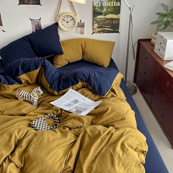 91家纺网 家纺一手货源 找家纺 卡迪熊家纺 2024新款ins风超柔褶皱亲肤磨毛水洗m四件套双拼系列-风格2 玛瑙洛克