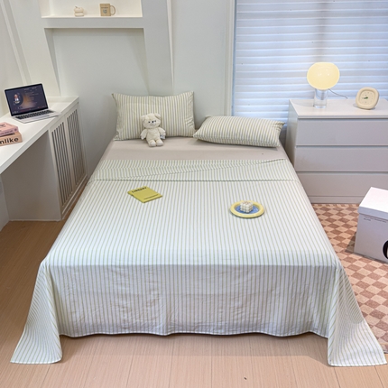 金丝鸟家纺 2024新款A类全棉色织水洗棉单床单系列 果绿中条