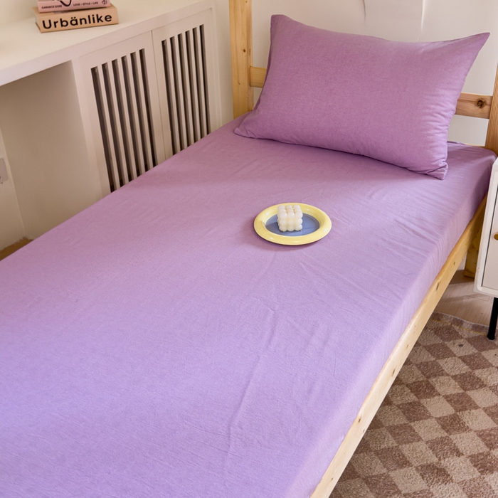 91家纺网 家纺一手货源 找家纺 金丝鸟家纺 2024新款A类全棉色织水洗棉单床笠系列（学生床） 烟紫