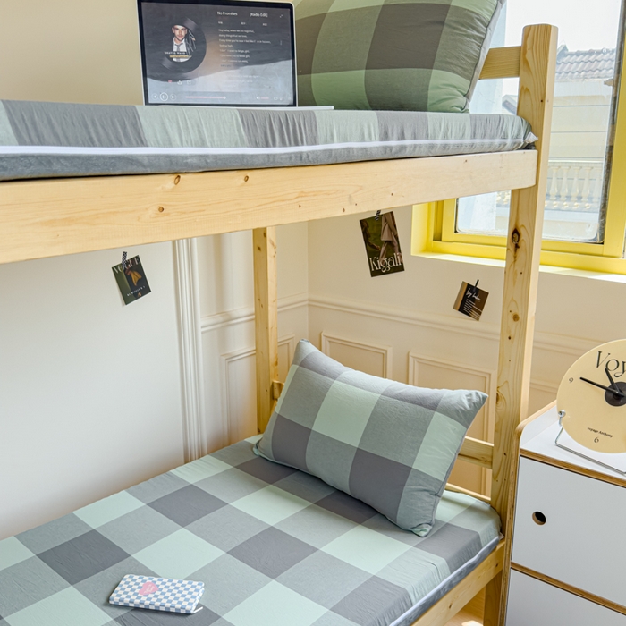 91家纺网 家纺一手货源 找家纺 金丝鸟家纺 2024新款全棉色织水洗棉水晶绒床垫套 绿大格