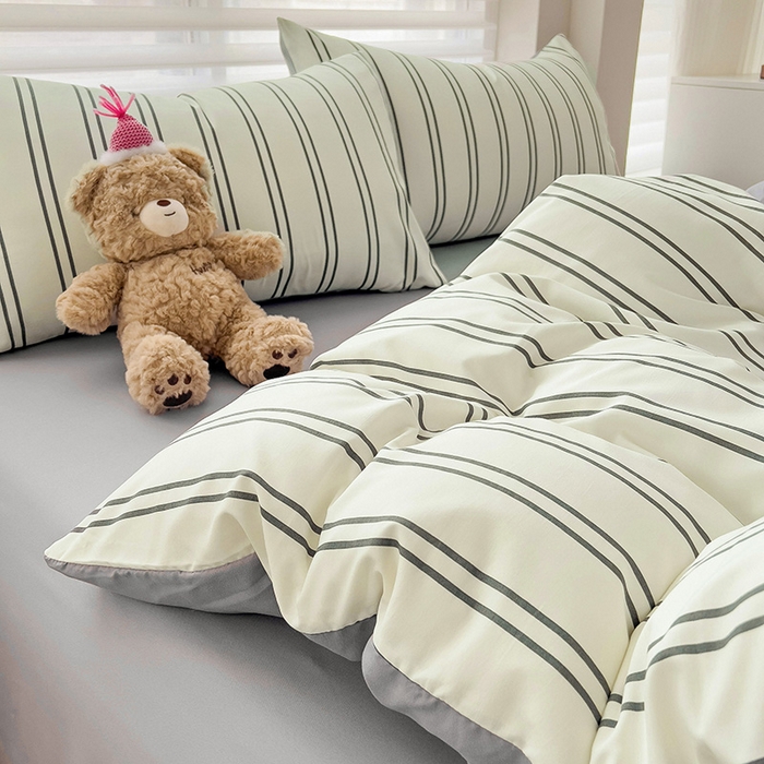 91家纺网 家纺一手货源 找家纺 赫然 2026新款水洗双层纱单品被套 黑白竖条