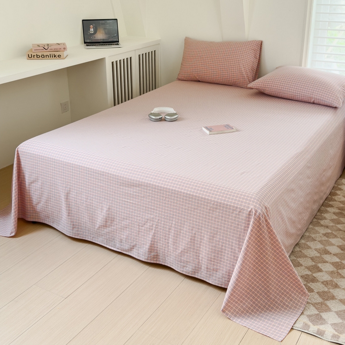 91家纺网 家纺一手货源 找家纺 金丝鸟家纺 2024新款A类全棉色织水洗棉单床单系列 红色蓝条田格