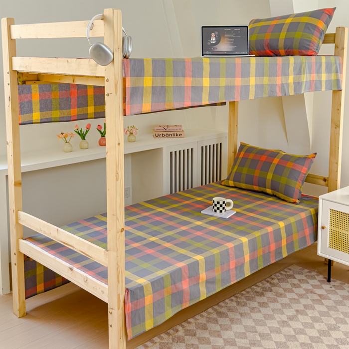 91家纺网 家纺一手货源 找家纺 金丝鸟家纺 2024新款A类全棉色织水洗棉单床单系列（学生床） 彩色格子