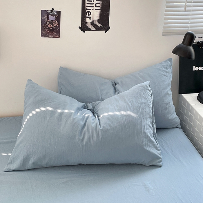 91家纺网 家纺一手货源 找家纺 卡迪熊家纺 2024新款ins风超柔褶皱亲肤磨毛水洗m四件套纯色系列-风格2 奶油蓝