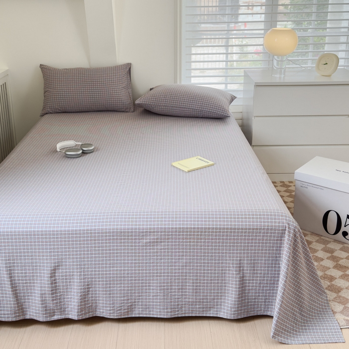 91家纺网 家纺一手货源 找家纺 金丝鸟家纺 2024新款A类全棉色织水洗棉单床单系列 蓝红田格