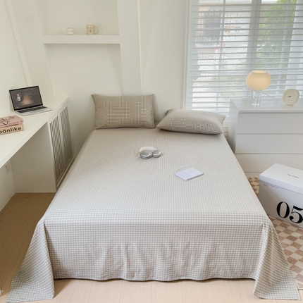 金丝鸟家纺 2024新款A类全棉色织水洗棉单床单系列 浅绿红条田格