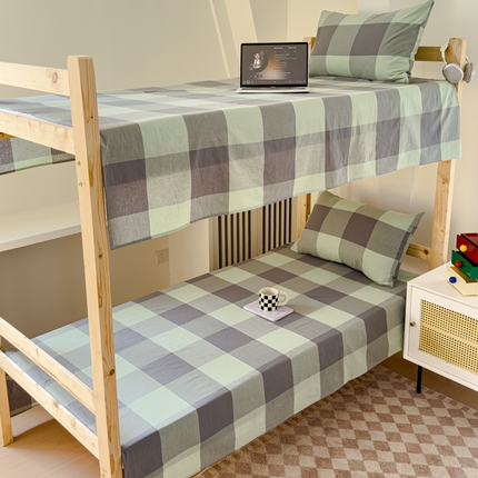 金丝鸟家纺 2024新款A类全棉色织水洗棉单床单系列（学生床） 绿大格