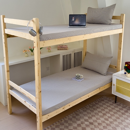 金丝鸟家纺 2024新款A类全棉色织水洗棉单床笠系列（学生床） 浅绿红条田格