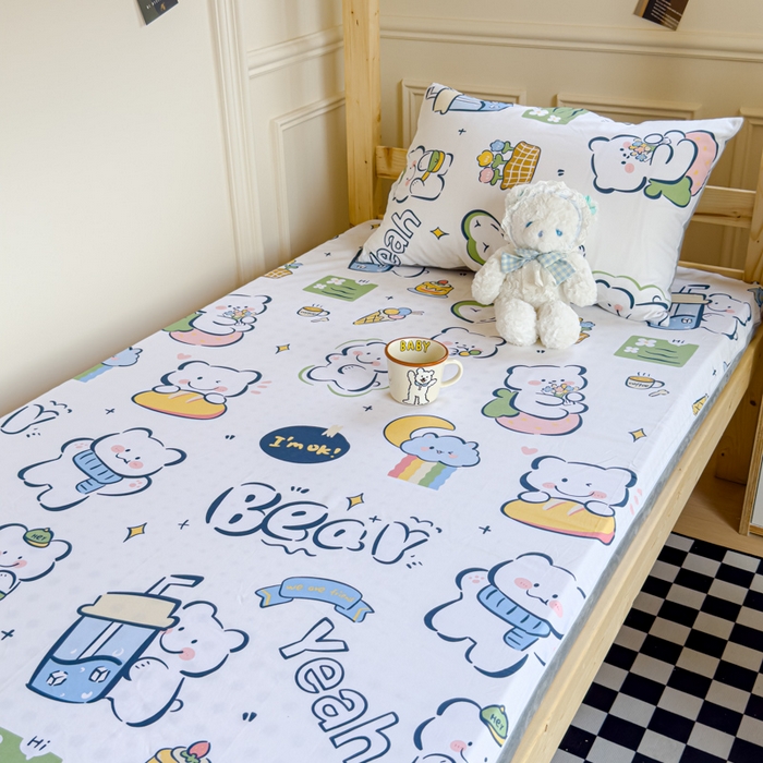 91家纺网 家纺一手货源 找家纺 金丝鸟家纺 2024新款全棉水晶绒床垫套 快乐小熊