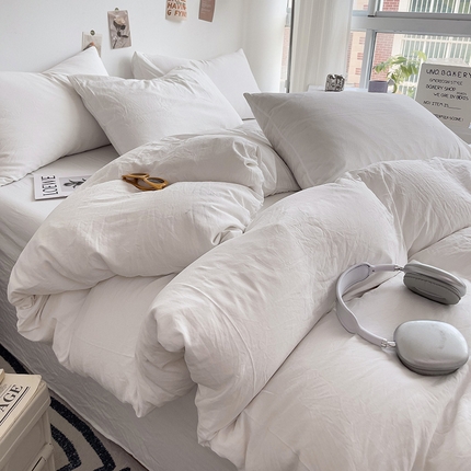 91家纺网 家纺一手货源 找家纺 （总）韩巢家纺 2024新款日式ins风超柔褶皱亲肤水洗棉被套单件-纯色系列（提供卖家秀）