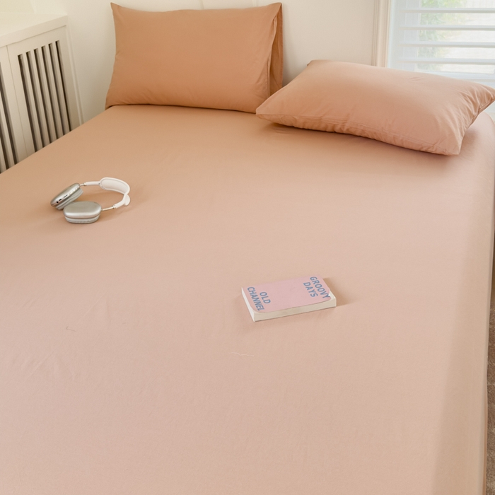 91家纺网 家纺一手货源 找家纺 金丝鸟家纺 2024新款A类全棉色织水洗棉单床单系列 驼色