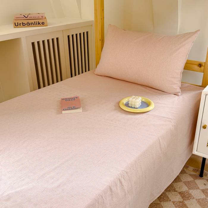 91家纺网 家纺一手货源 找家纺 金丝鸟家纺 2024新款A类全棉色织水洗棉单床单系列（学生床） 粉细条