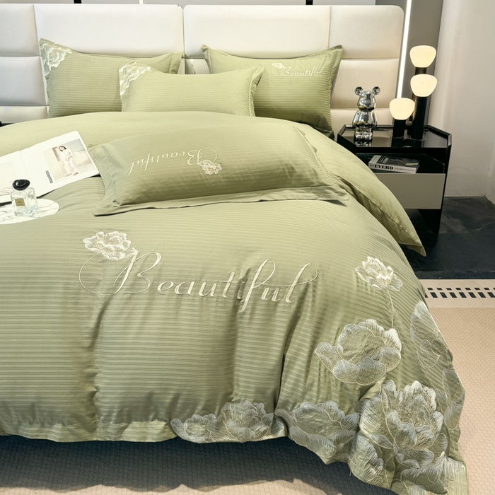 91家纺网 家纺一手货源 找家纺 梧桐家居 2024新款全棉四件套-银杏系列 银杏-高级绿