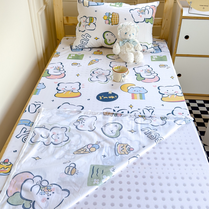 91家纺网 家纺一手货源 找家纺 金丝鸟家纺 2024新款全棉水晶绒床垫套 快乐小熊