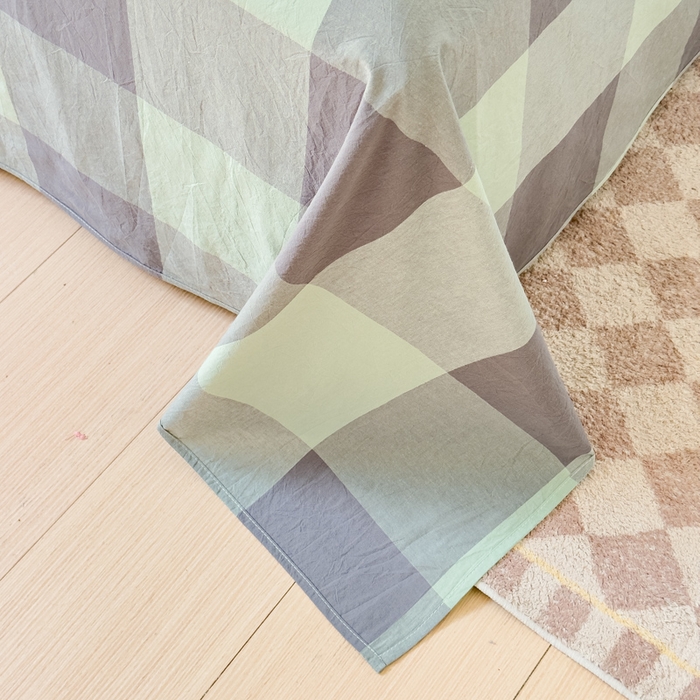 91家纺网 家纺一手货源 找家纺 金丝鸟家纺 2024新款A类全棉色织水洗棉单床单系列 绿大格