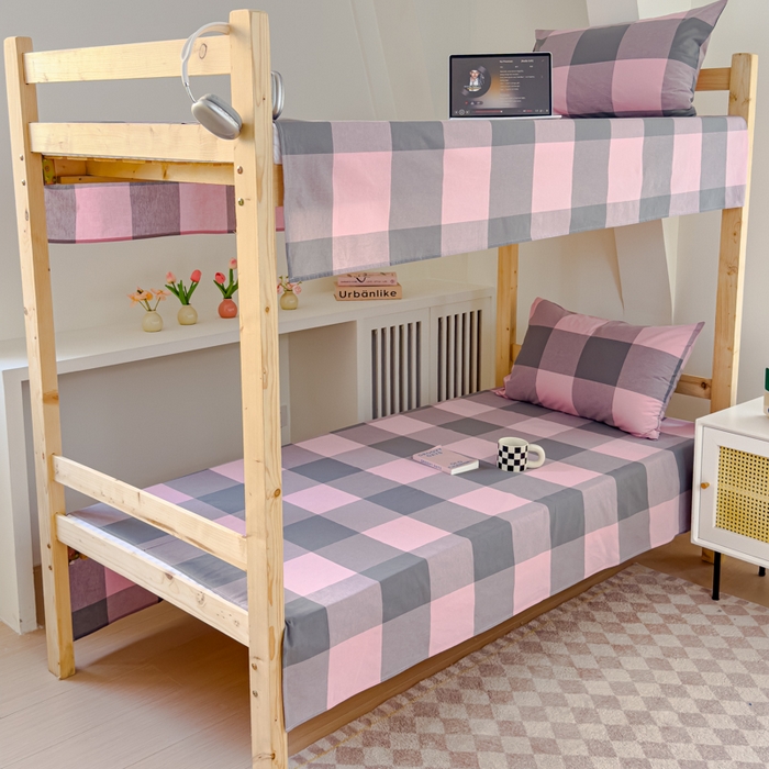 91家纺网 家纺一手货源 找家纺 金丝鸟家纺 2024新款A类全棉色织水洗棉单床单系列（学生床） 粉大格