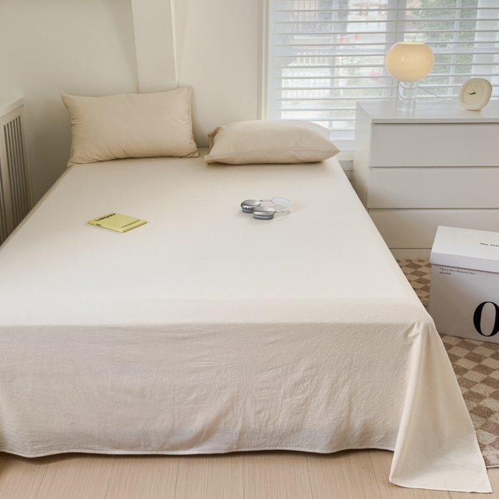 91家纺网 家纺一手货源 找家纺 金丝鸟家纺 2024新款A类全棉色织水洗棉单床单系列 米白细条