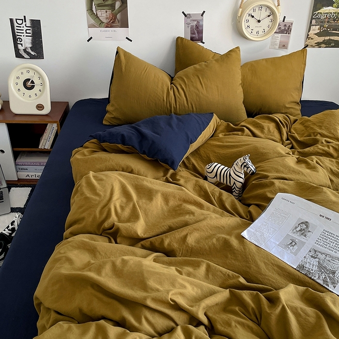 91家纺网 家纺一手货源 找家纺 卡迪熊家纺 2024新款ins风超柔褶皱亲肤磨毛水洗m四件套双拼系列-风格2 玛瑙洛克