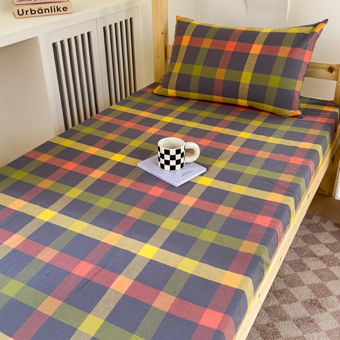 91家纺网 家纺一手货源 找家纺 金丝鸟家纺 2024新款A类全棉色织水洗棉单床笠系列（学生床） 彩色格子