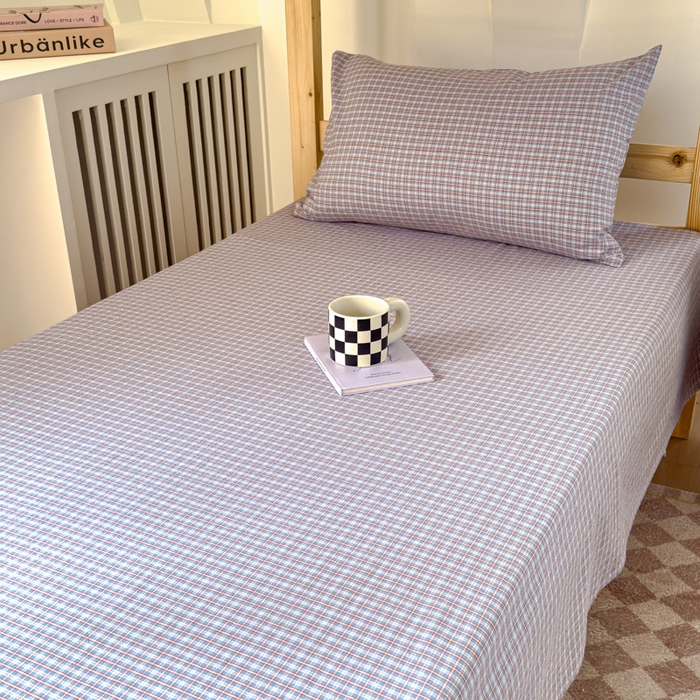 91家纺网 家纺一手货源 找家纺 金丝鸟家纺 2024新款A类全棉色织水洗棉单床单系列（学生床） 蓝红田格