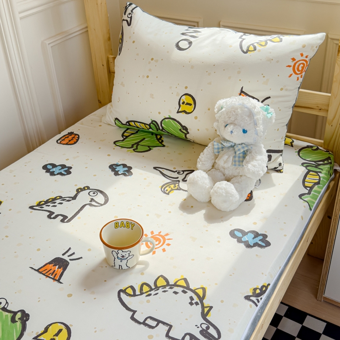 91家纺网 家纺一手货源 找家纺 金丝鸟家纺 2024新款全棉水晶绒床垫套 抗浪恐龙