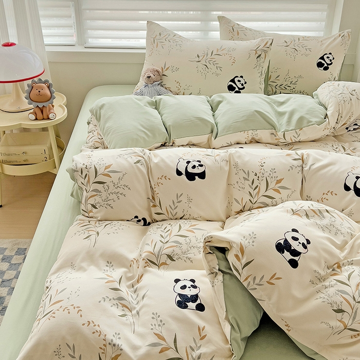 91家纺网 家纺一手货源 找家纺 赫然 2026新款水洗双层纱四件套 小熊猫