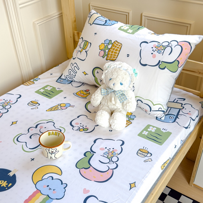 91家纺网 家纺一手货源 找家纺 金丝鸟家纺 2024新款全棉水晶绒床垫套 快乐小熊