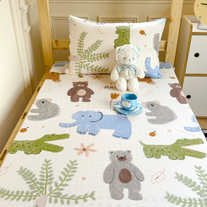 91家纺网 家纺一手货源 找家纺 金丝鸟家纺 2024新款全棉水晶绒床垫套 奇妙动物园