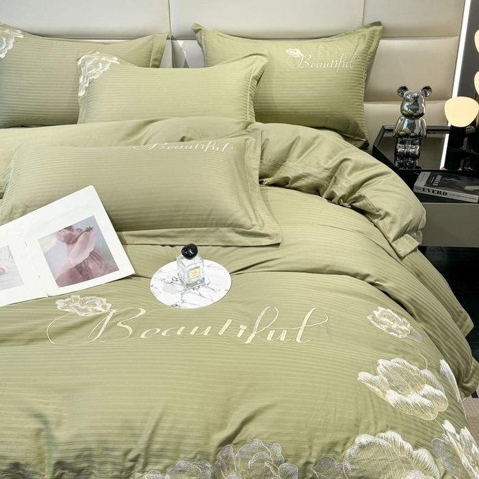 91家纺网 家纺一手货源 找家纺 梧桐家居 2024新款全棉四件套-银杏系列 银杏-高级绿