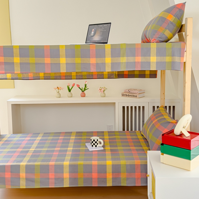 91家纺网 家纺一手货源 找家纺 金丝鸟家纺 2024新款A类全棉色织水洗棉单床单系列（学生床） 彩色格子